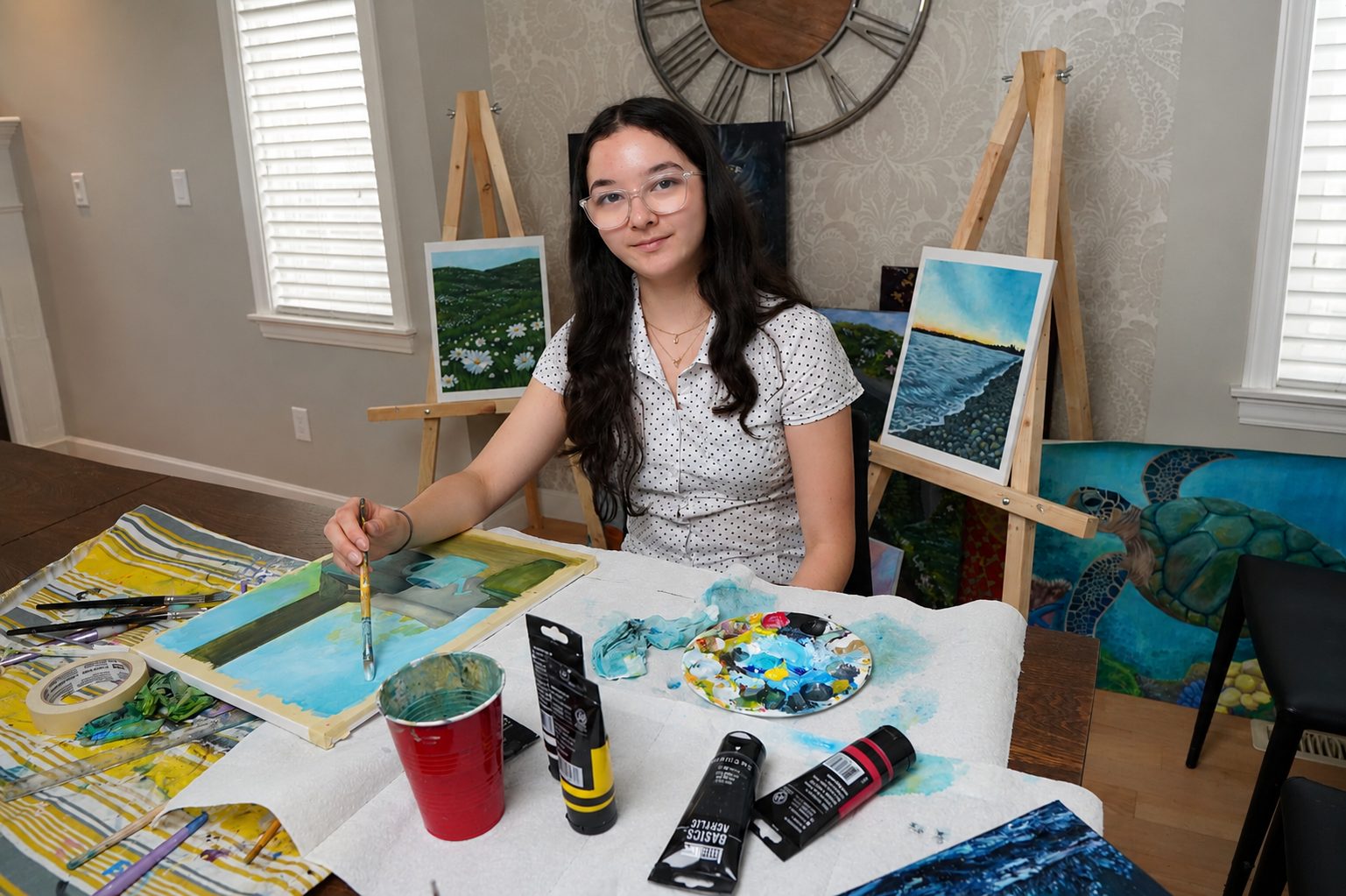 Emma working on a commissioned piece in her studio